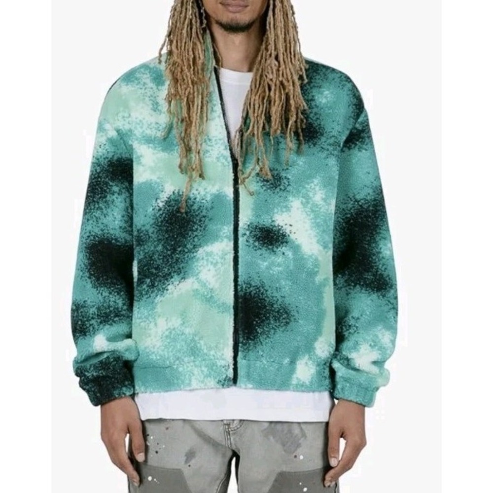 NWT mnml mens Mnml Green Splash Zip Up‎ Jacket- Size L - Color Green/Black